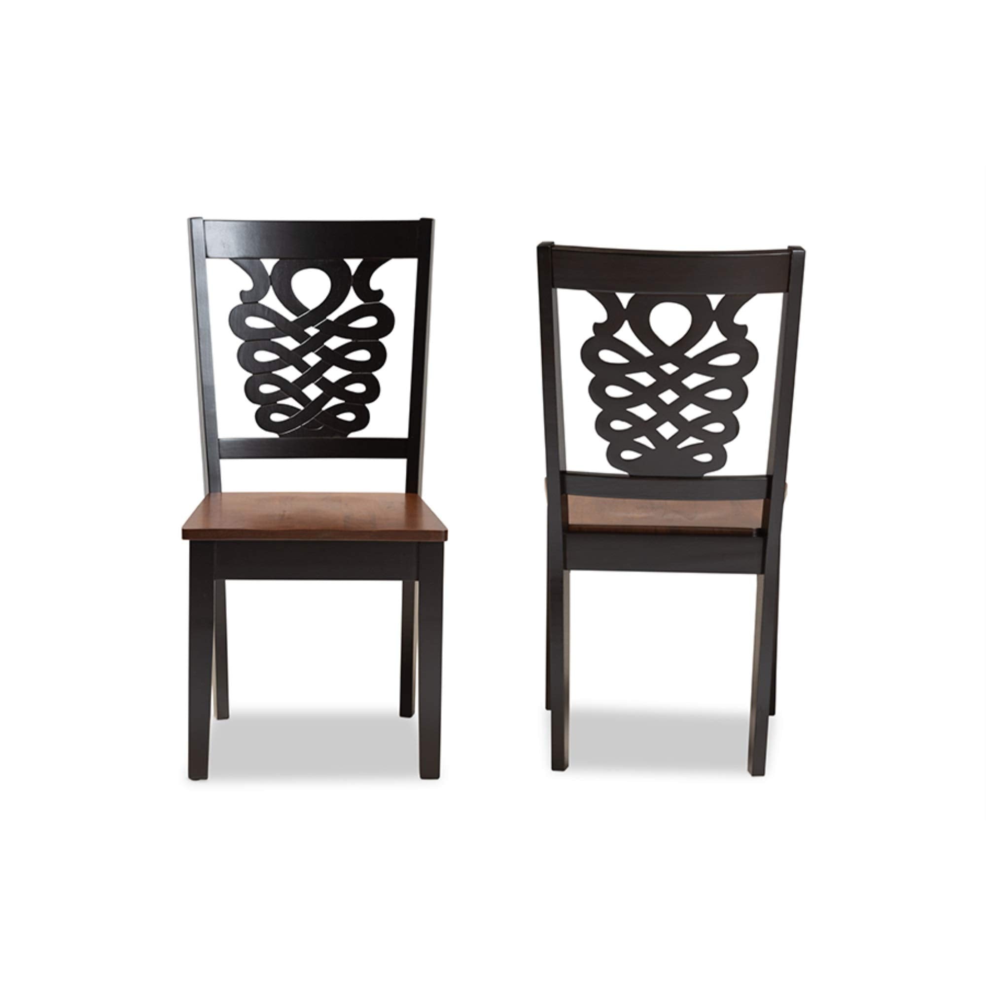 Baxton Studio Gervais Modern and Contemporary Transitional Two-Tone Dark Brown and Walnut Brown Finished Wood 2-Piece Dining Chair Set